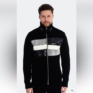 LCR Black Edition Sweater Full Zip Cardigan Black Chunky Knit Men's Size XXL NWT